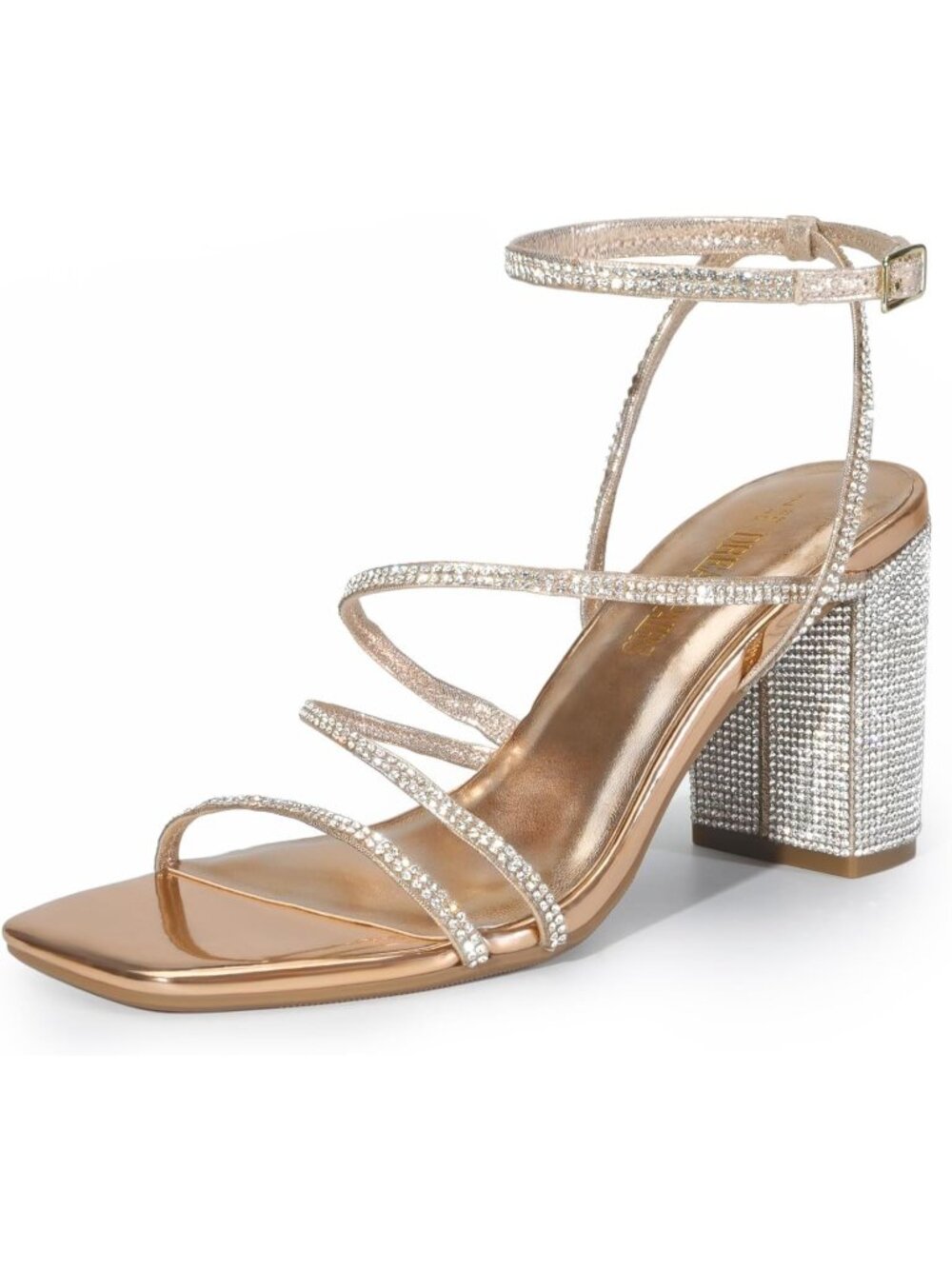 Dream Pairs Women's Rose Gold Open Toe Sleek Straps Chunky Block Heel Sandals
